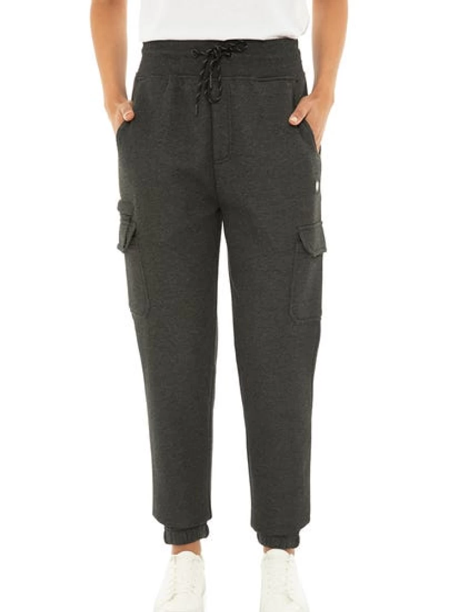 TROJAN Unisex Cargo Track Pants with Side Zippers - Charcoal Marle Comfort Fit