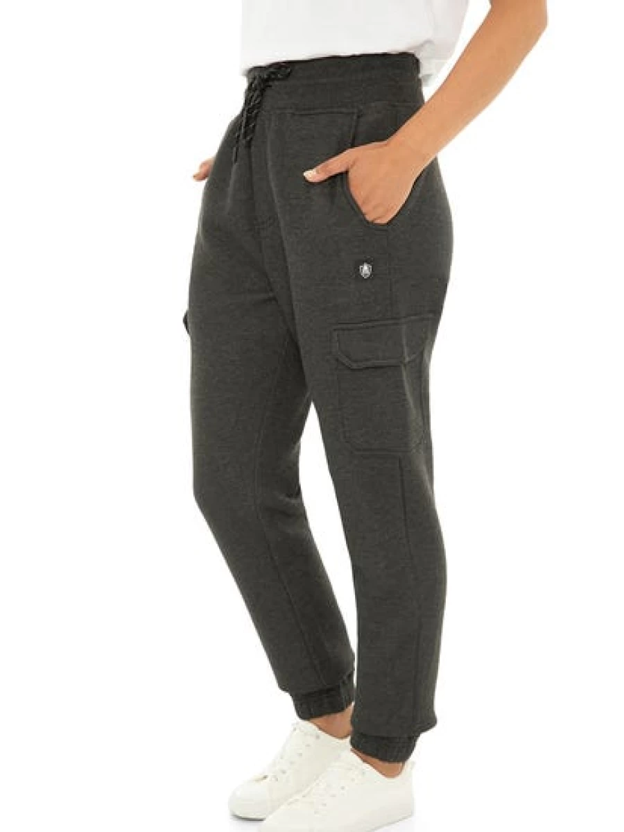 TROJAN Unisex Cargo Track Pants with Side Zippers - Charcoal Marle Comfort Fit