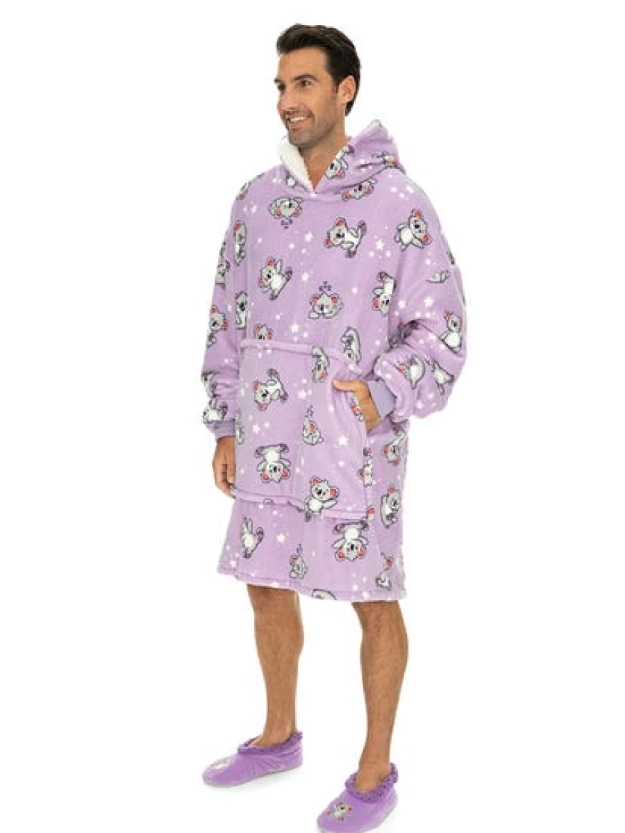 Lowes Men's Koala Purple Hooded Blanket - Soft Fleece Wearable Hoodie Blanket