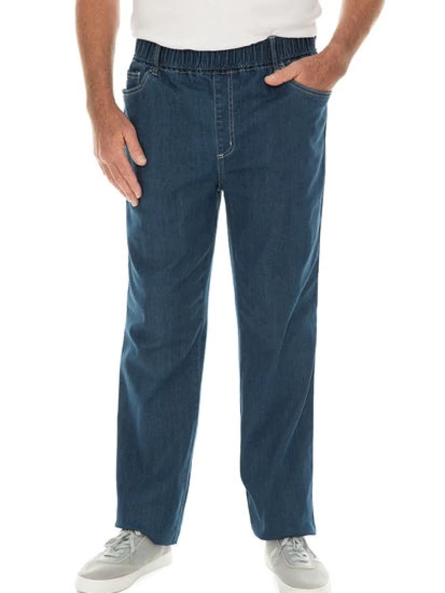 Street Men's Light Blue Elastic Waist Jeans Pants - Comfort Fit Stretch Denim