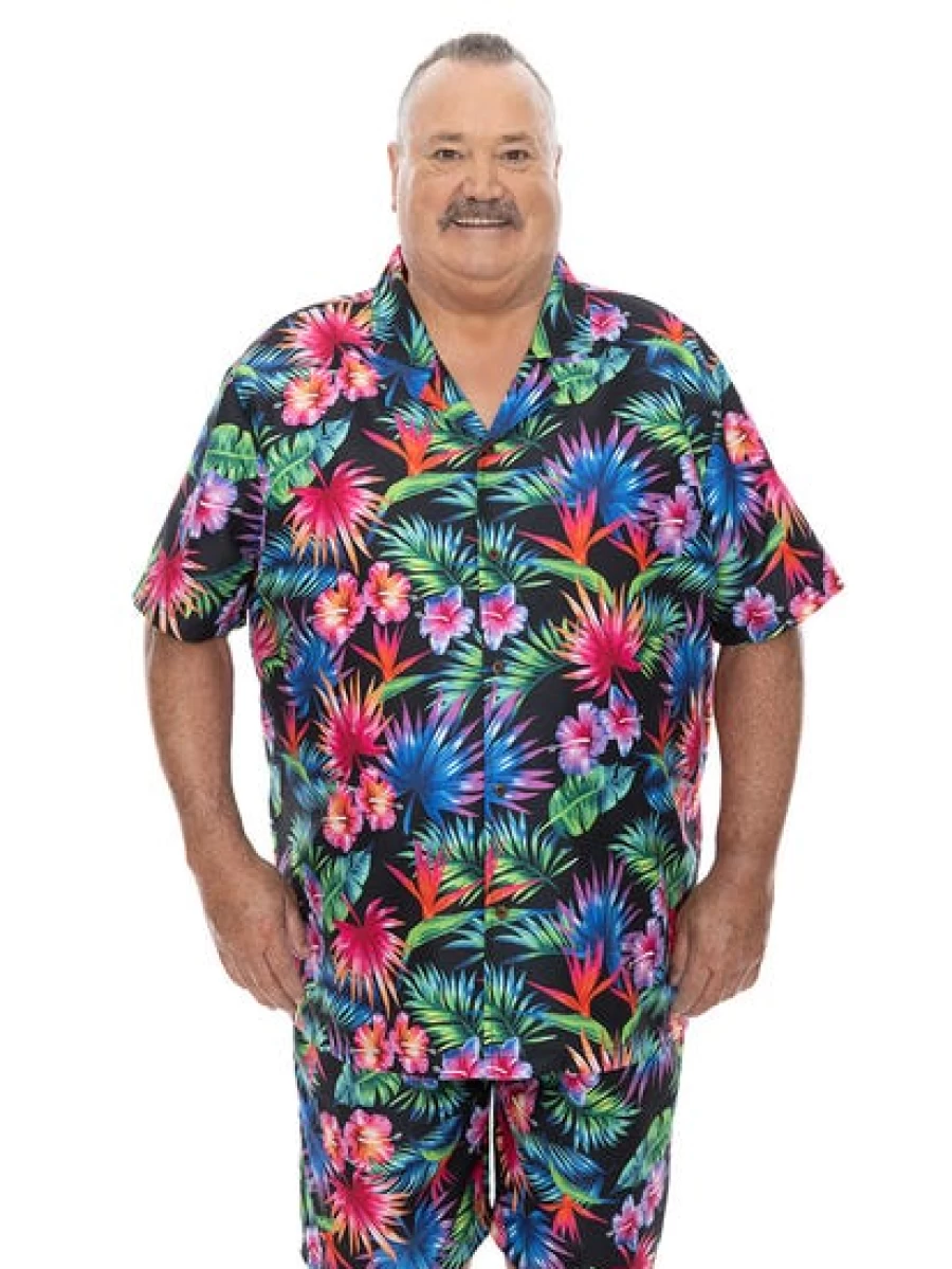 Built N Fit Men's Big & Tall Tropical Print Short Sleeve Shirt - Vibrant Hawaiian Summer Shirt for Men