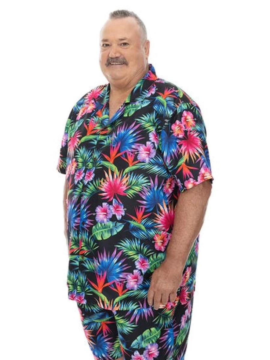 Built N Fit Men's Big & Tall Tropical Print Short Sleeve Shirt - Vibrant Hawaiian Summer Shirt for Men