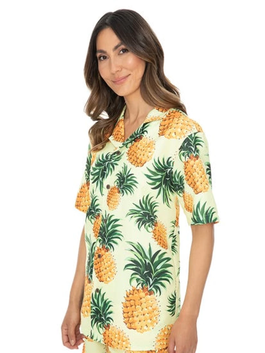 Pacifica Men's Short Sleeve Party Shirt with Yellow Pineapple Print
