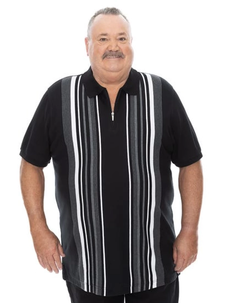 Built N Fit Men's Big & Tall Vertical Stripe Polo Shirt - Breathable Casual Top