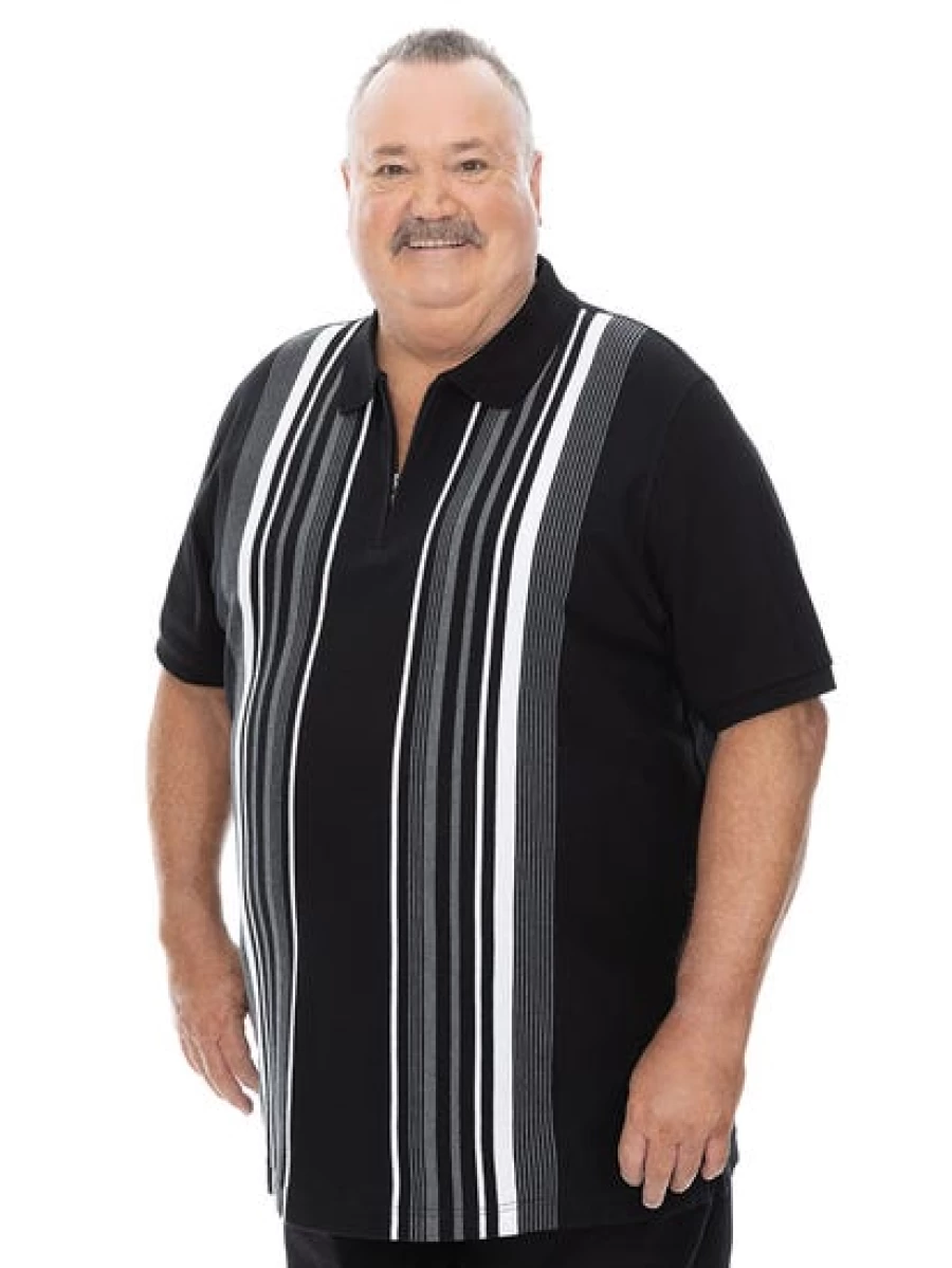Built N Fit Men's Big & Tall Vertical Stripe Polo Shirt - Breathable Casual Top