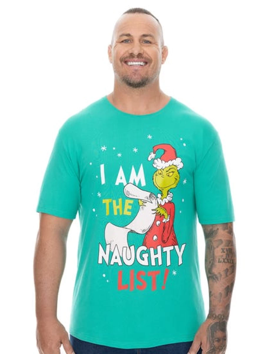 "Licensed Grinch Christmas T-Shirt for Men - Funny Naughty List Big & Tall Tee"