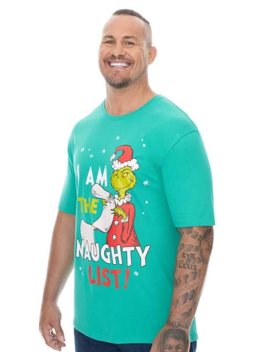 "Licensed Grinch Christmas T-Shirt for Men - Funny Naughty List Big & Tall Tee"