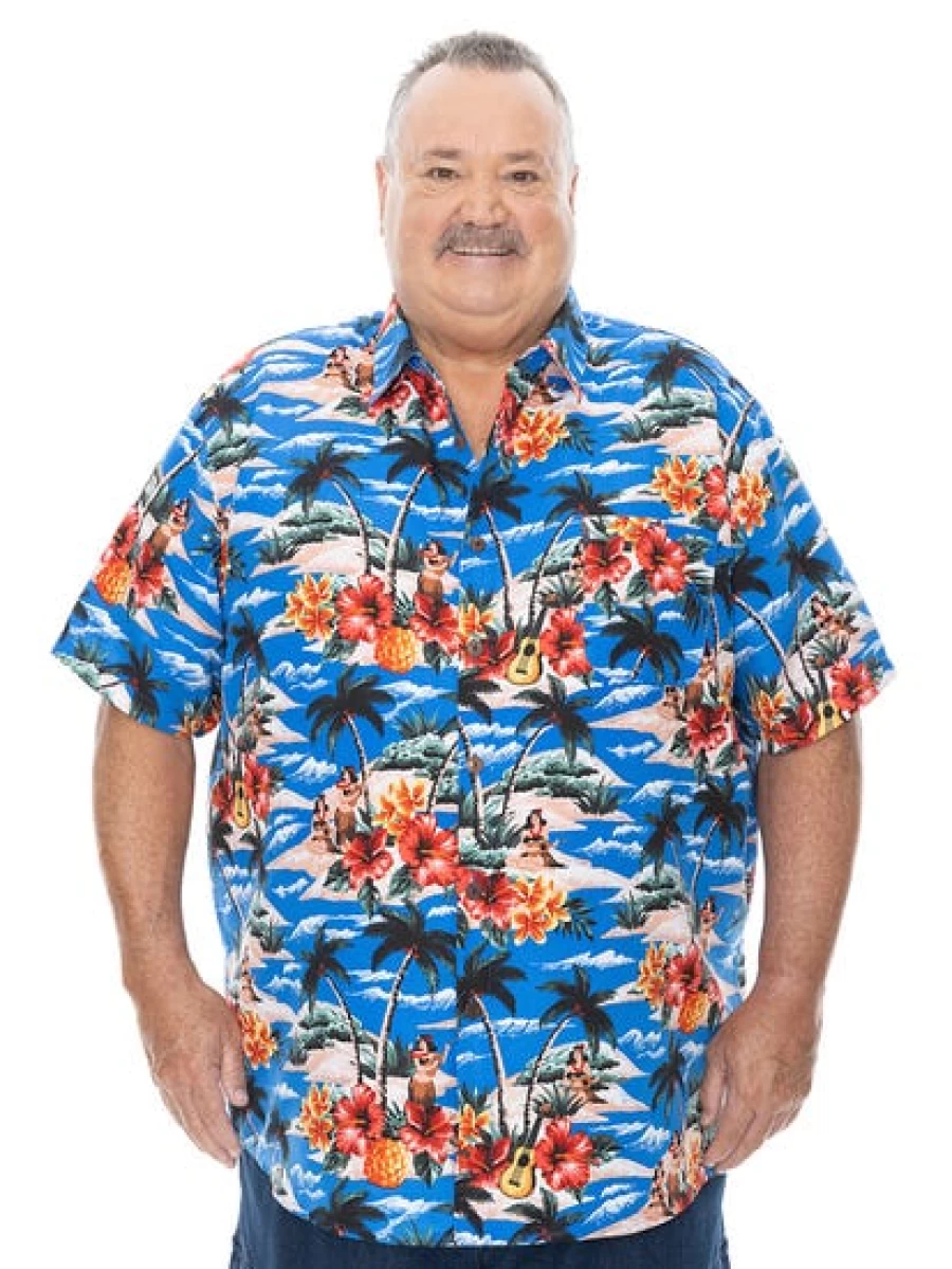 DBK Men's Big & Tall Hawaiian Shirt - Hula Print Aloha Shirt for Men