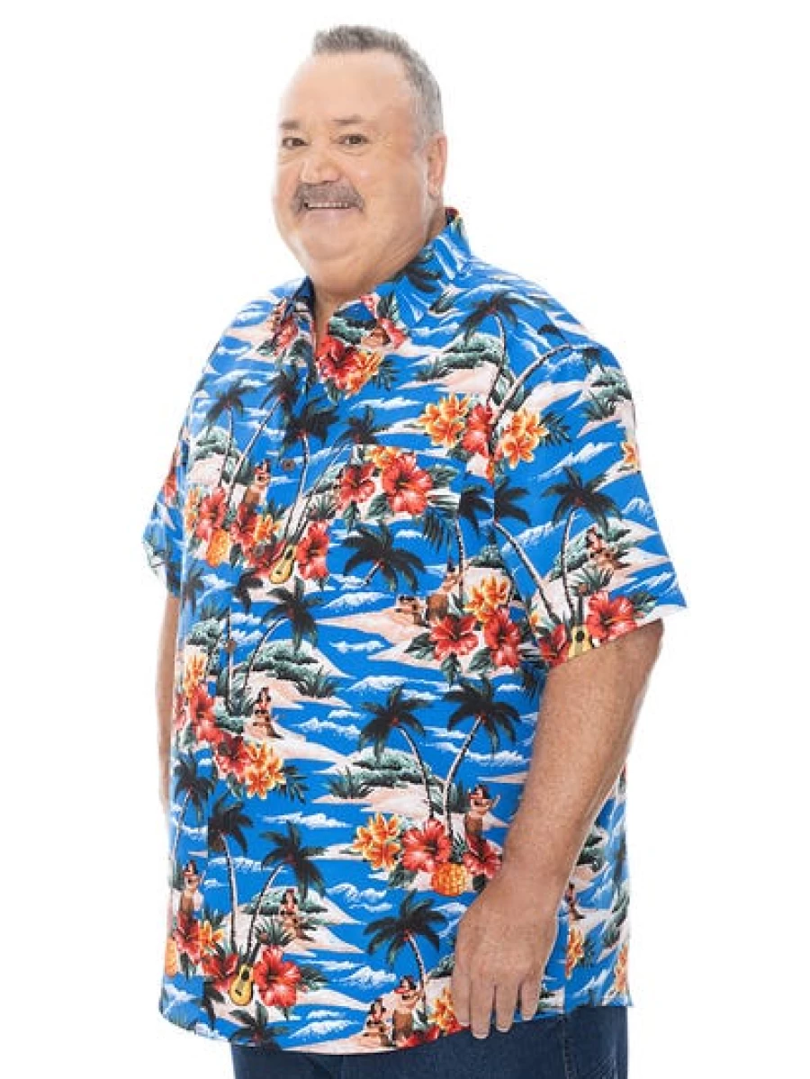 DBK Men's Big & Tall Hawaiian Shirt - Hula Print Aloha Shirt for Men