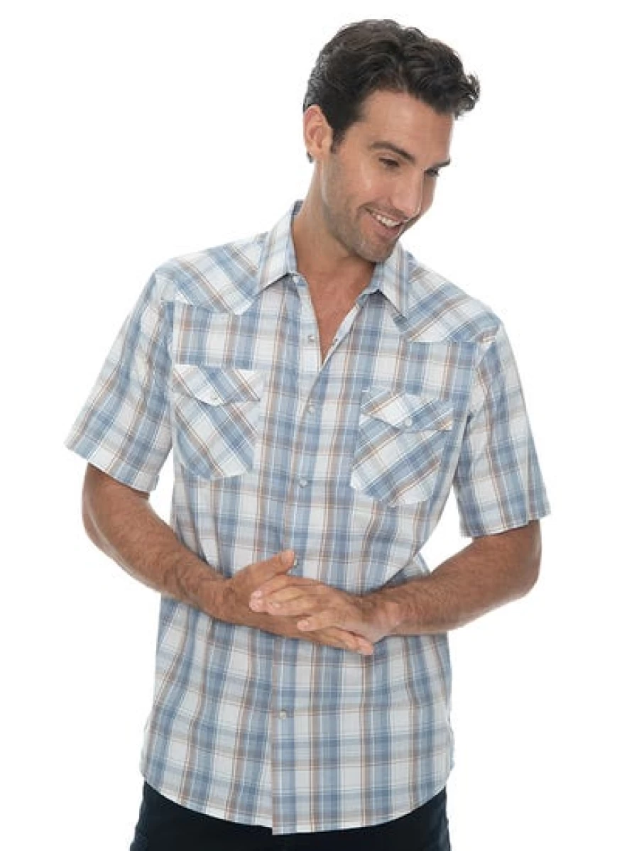"Traders Country Unisex Blue Checkered Short Sleeve Casual Shirt for Men & Women"
