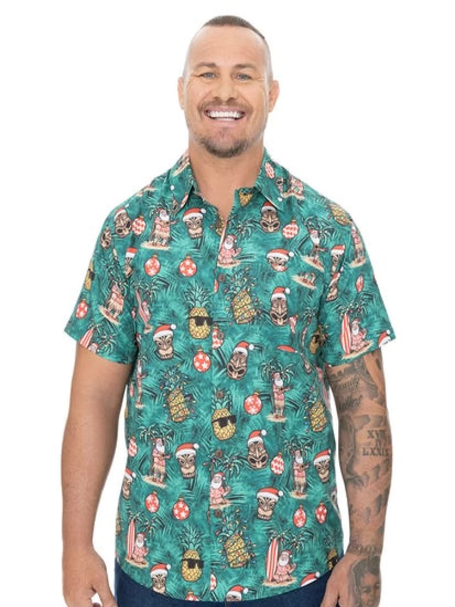 DBK Men's Christmas Hawaiian Shirt - Festive Built & Fit Holiday Aloha Shirt