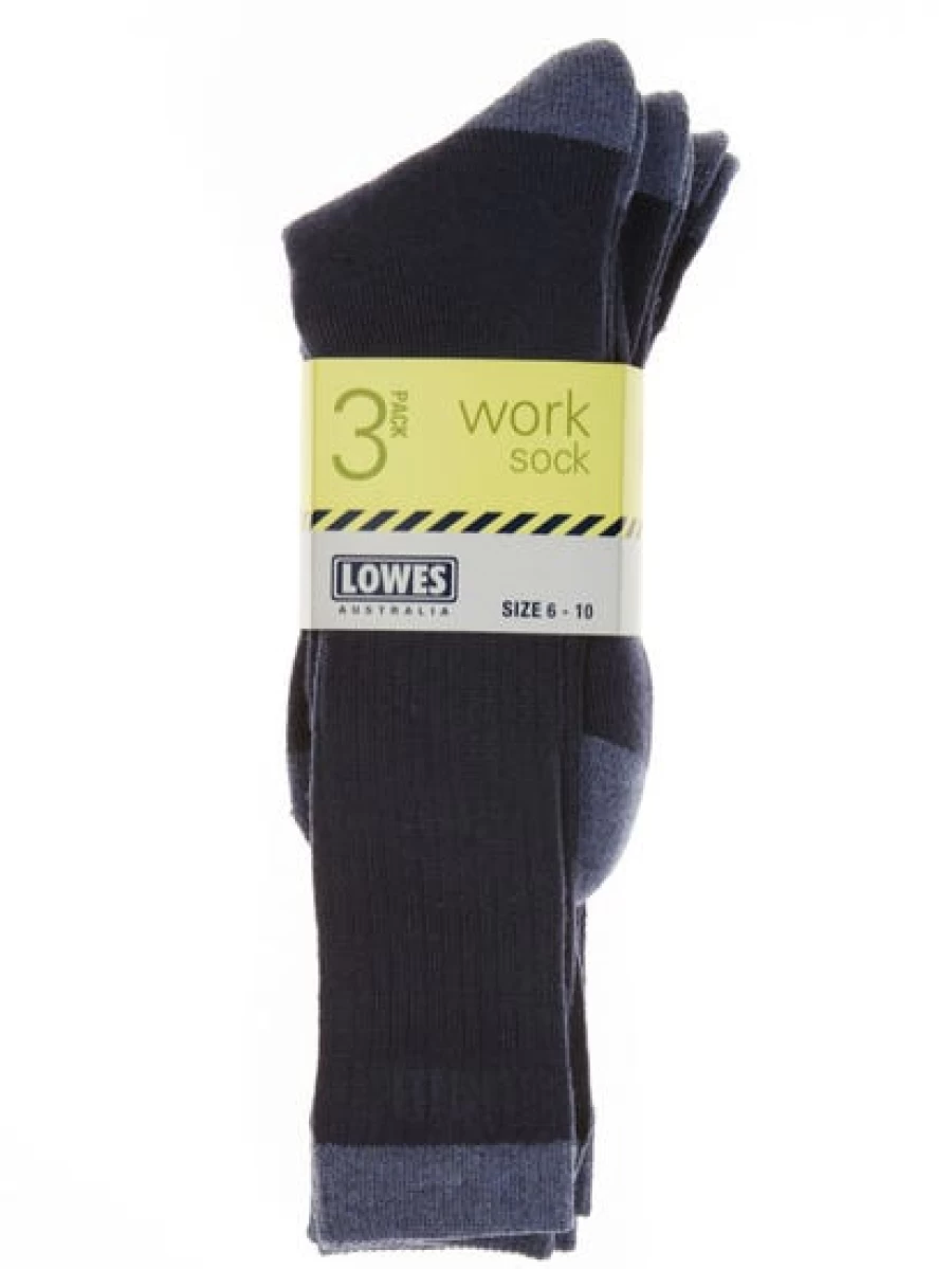 Lowes Men's Navy Work Socks 3-Pack - Durable Crew Socks for Work & Safety