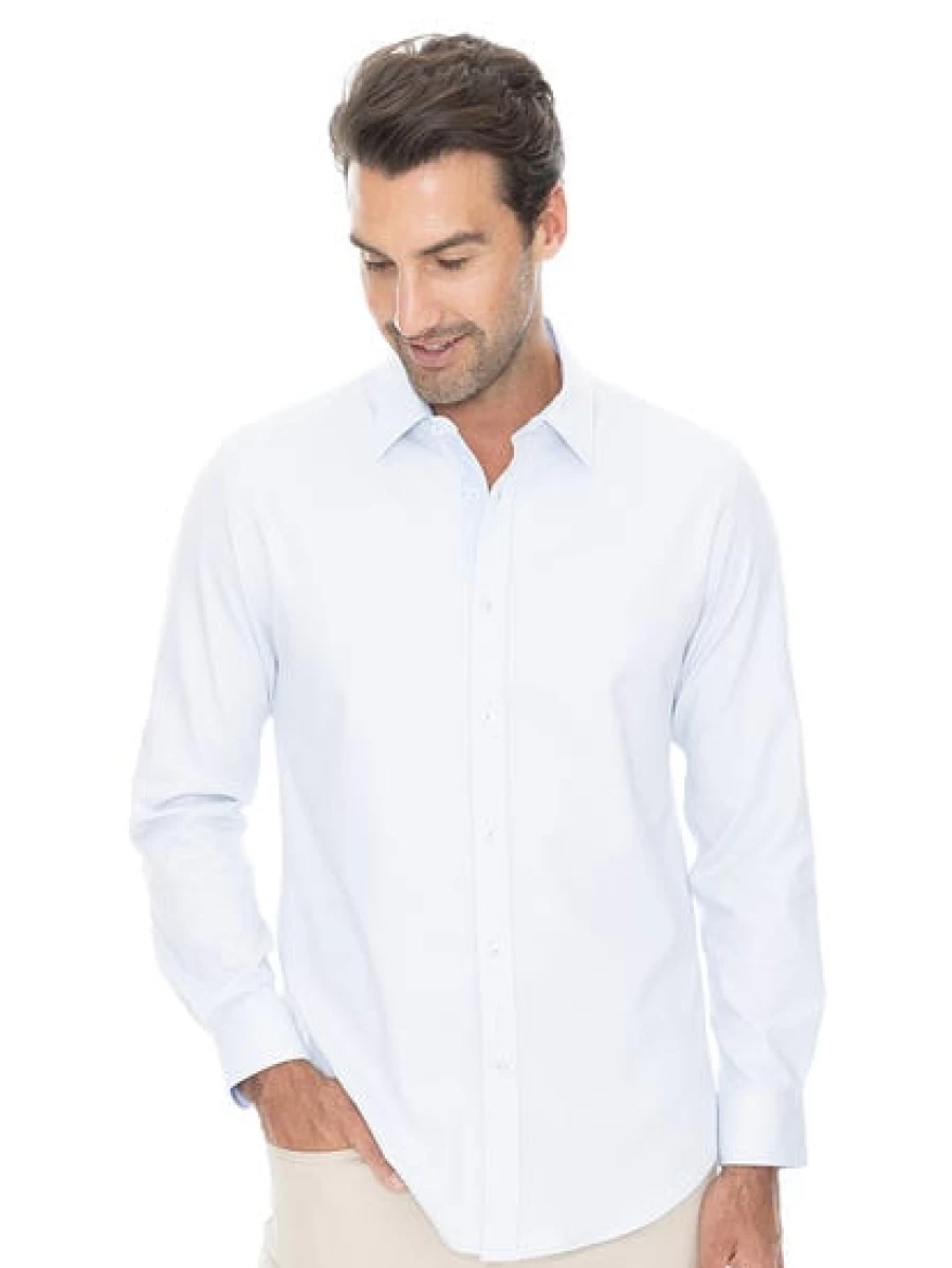 Concept Men's Premium White Stripe Dobby Long Sleeve Shirt - Slim Fit Casual Business Dress Shirt