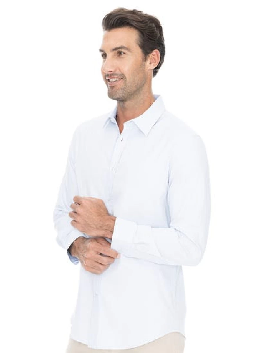 Concept Men's Premium White Stripe Dobby Long Sleeve Shirt - Slim Fit Casual Business Dress Shirt