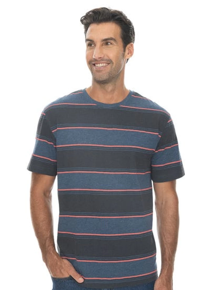 Pacifica Men's Blue Striped Cotton T-Shirt - Casual Short Sleeve Tee