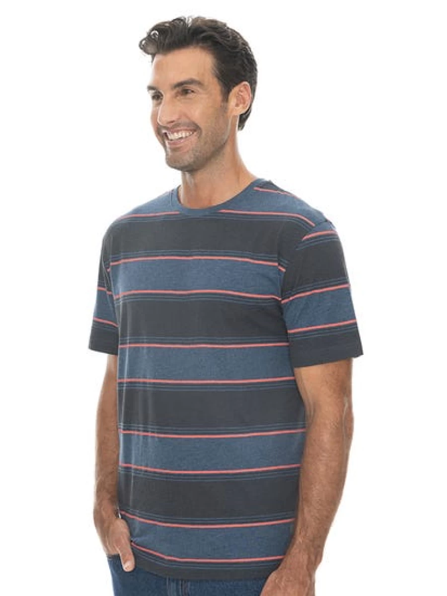 Pacifica Men's Blue Striped Cotton T-Shirt - Casual Short Sleeve Tee