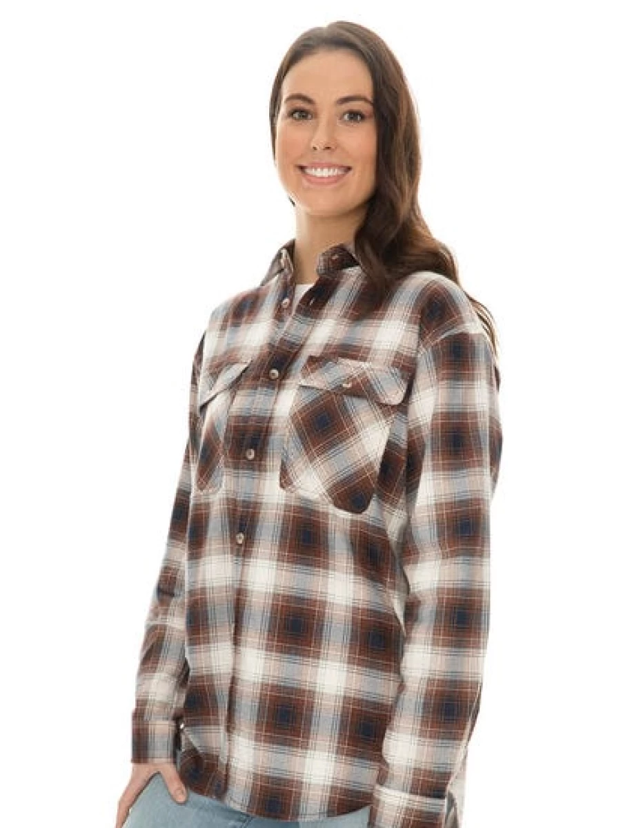 Lowes Men's Brown & Navy Check Flannel Shirt - Soft Casual Long Sleeve Plaid Top