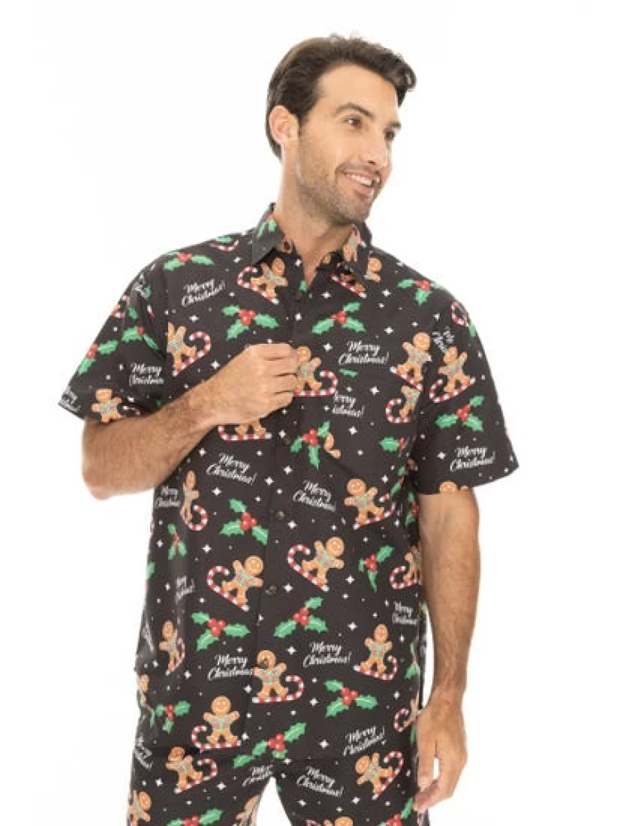 Lowes Men's Black Gingerbread Printed Christmas T-Shirt Holiday Festive Top