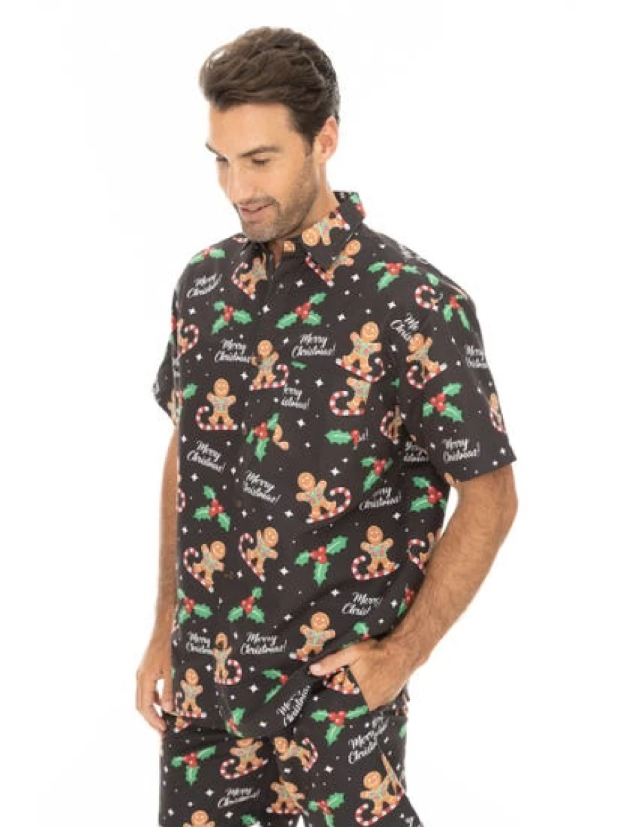 Lowes Men's Black Gingerbread Printed Christmas T-Shirt Holiday Festive Top