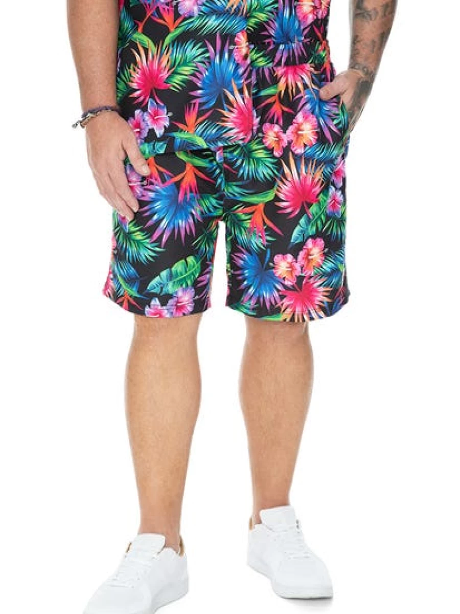 BUILT N FIT Men's Bright Tropical Print Workout Shorts - Lightweight & Quick-Dry Gym Shorts for Men